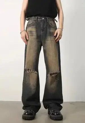 VIBE Retro distressed nostalgic rust raw edge ripped jeans Size US 32 / EU 48 - 2 Thumbnail