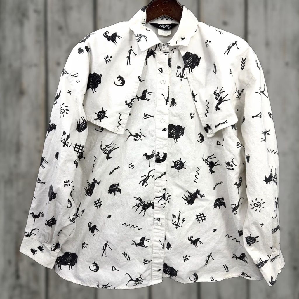 Roper VINTAGE Roper Western Shirt Womens M/L Ivory Graphic Yoke Flap Cowgirl Read Size M / US 6-8 / IT 42-44 - 1 Thumbnail