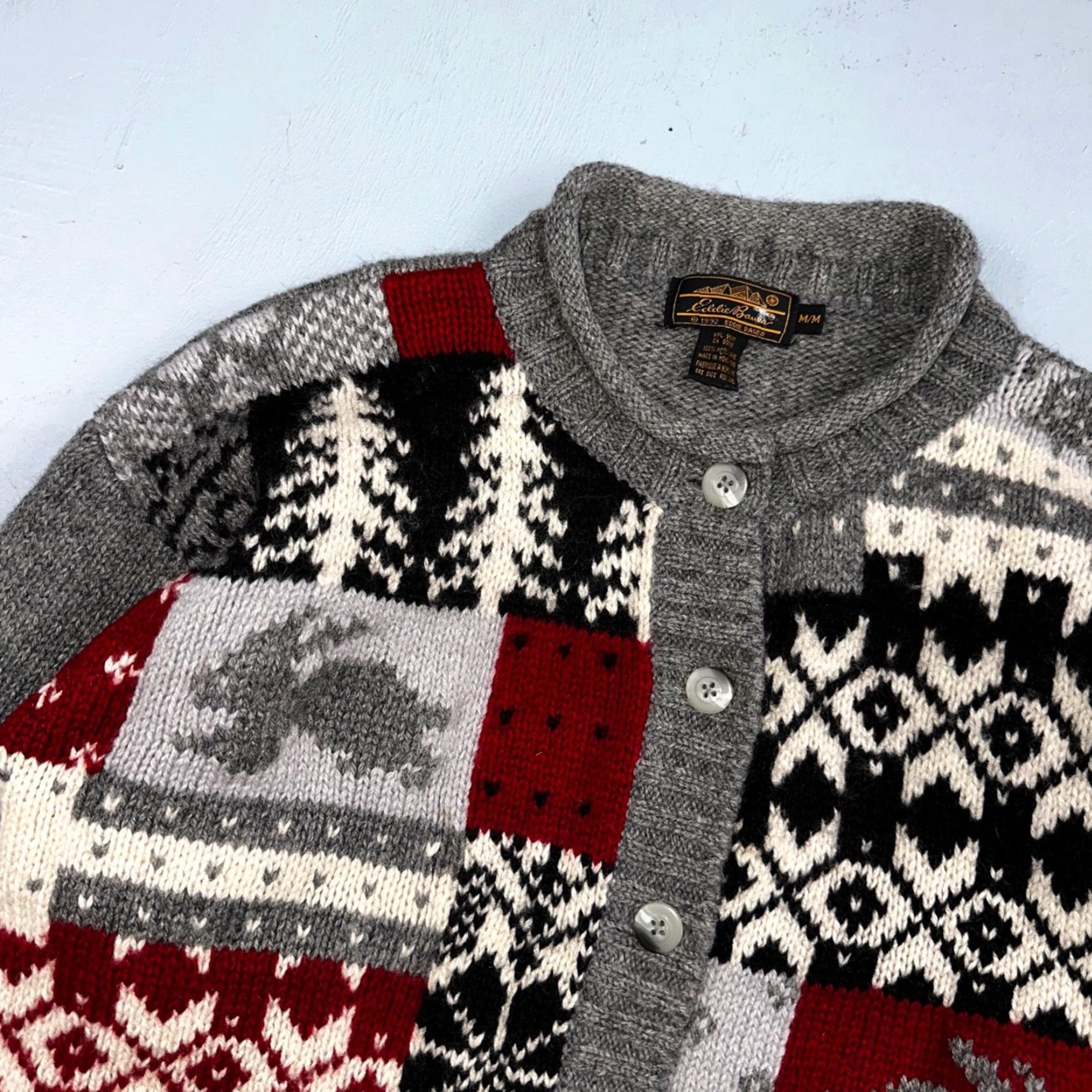 Eddie Bauer VINTAGE Eddie Bauer Cardigan Sweater M Gray Snowflake Nordic Patchwork Wool Womens Size M / US 6-8 / IT 42-44 - 3 Thumbnail