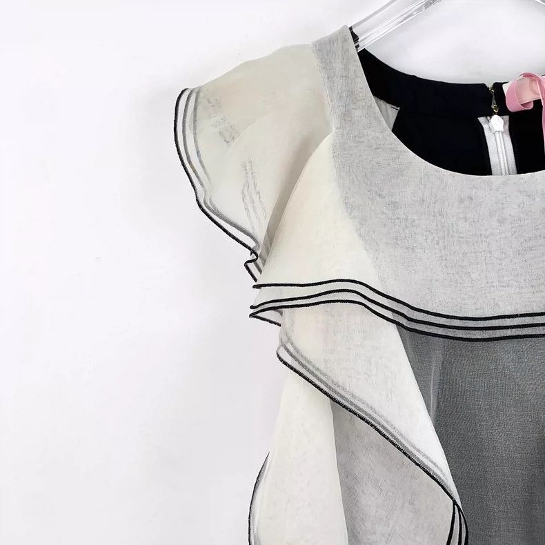 Celine Color Block Ruffle Sleeve Silk Dress Size 22" - 3 Thumbnail