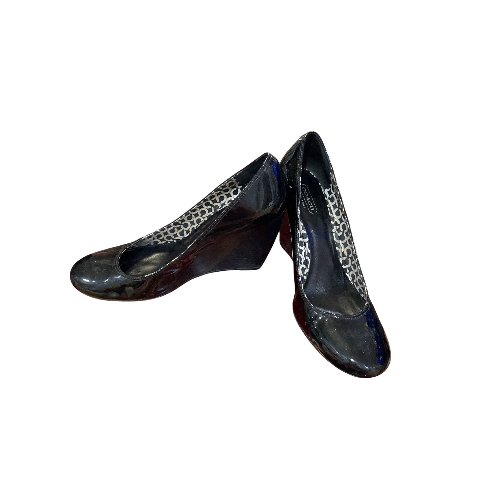 Coach Coach wms black leather patent 3.5" wedge heel shoes sz 8.5B Size US 8.5 / IT 38.5 - 2 Thumbnail