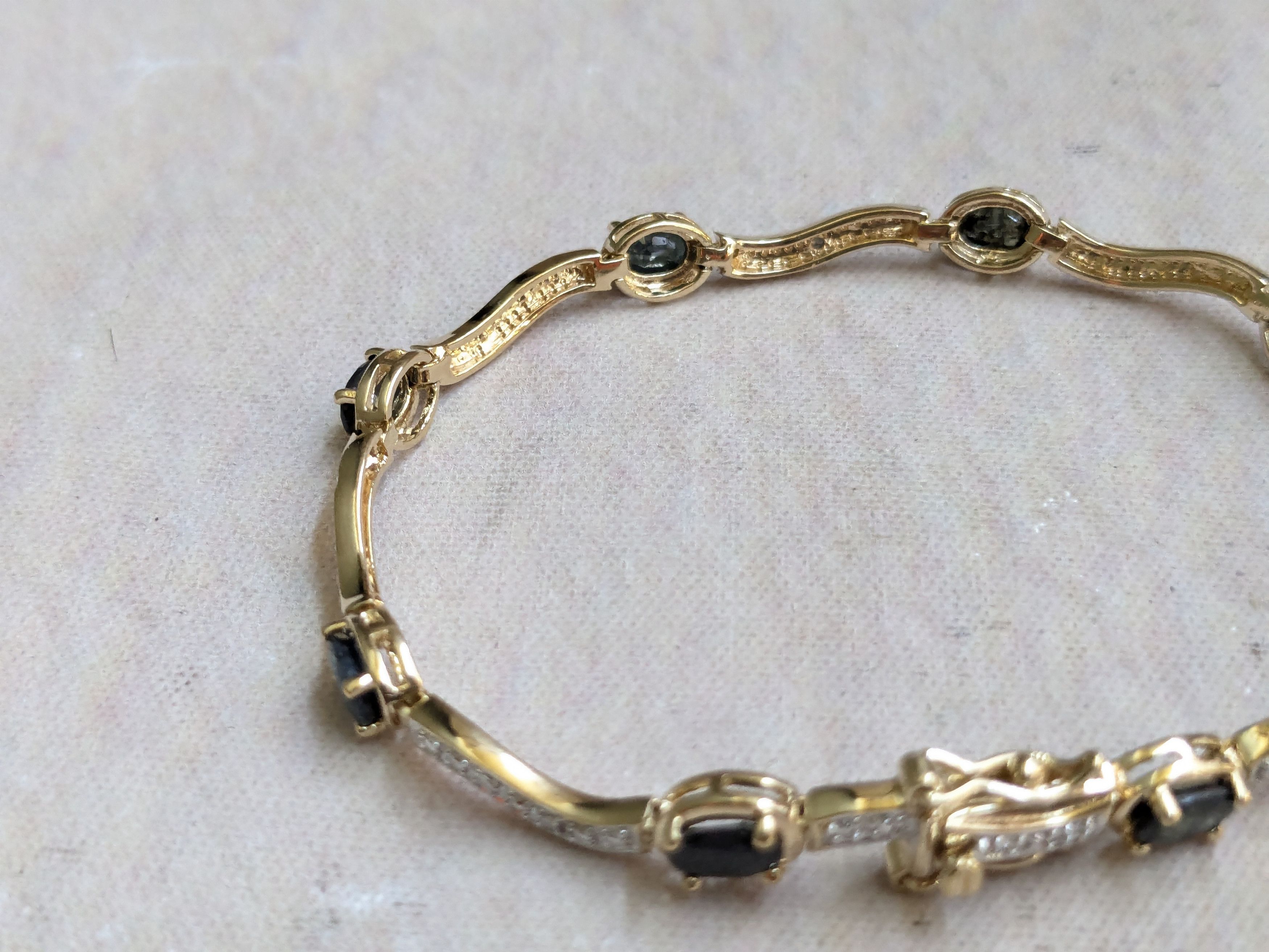 Sterling Silver Sterling Silver Tennis Bracelet Blue Gold Plated 7.25" Oval Size ONE SIZE - 8 Thumbnail