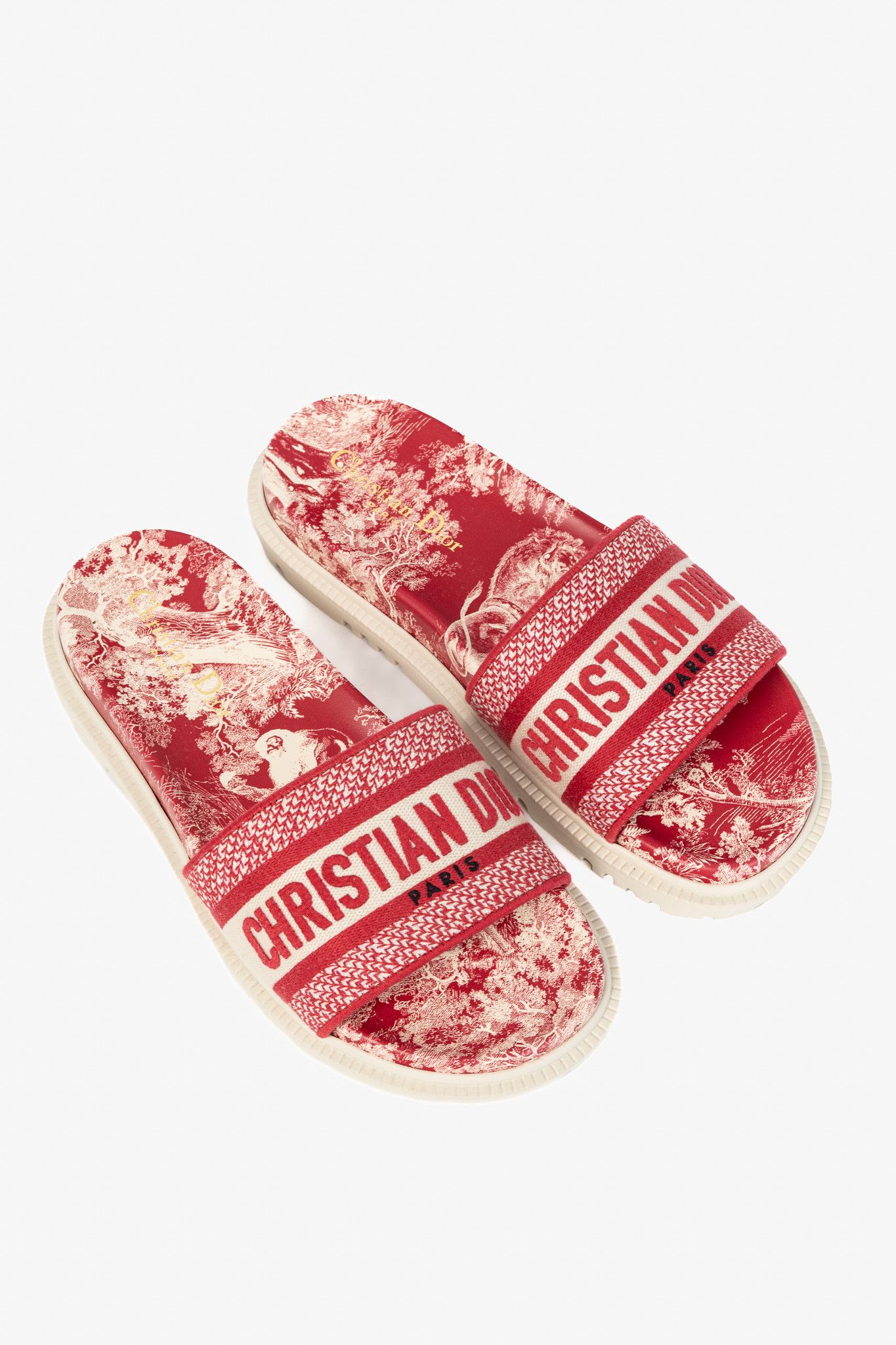 Dior Christian Dior Dway Toile du Jouy Flowers Embroidered Slides Size US 7 / IT 37 - 1 Thumbnail