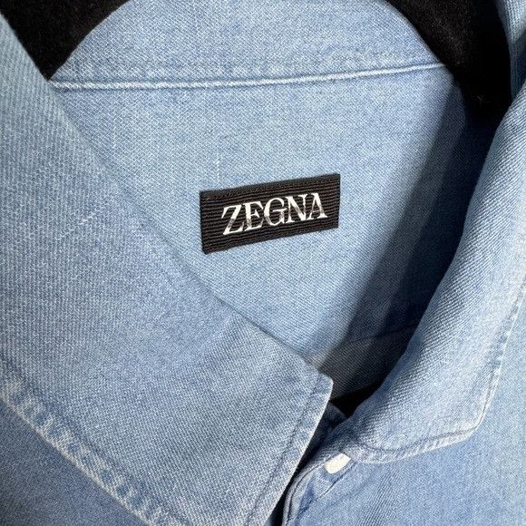 Ermenegildo Zegna Zegna Bleached Button-Up Denim Shirt Blue Men’s XL Size US XL / EU 56 / 4 - 2 Thumbnail