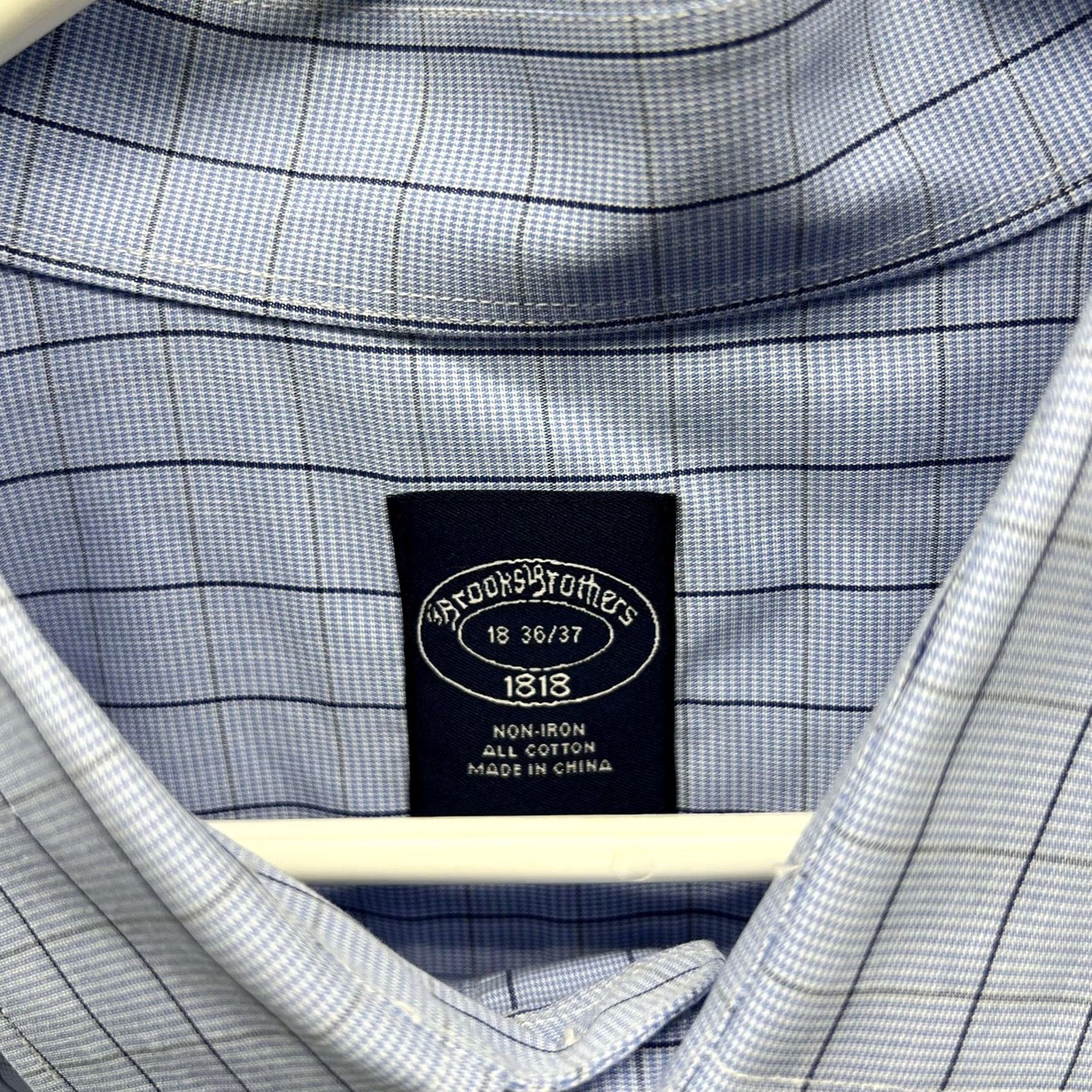 Brooks Brothers Brooks Brothers Dress Shirt Mens 18 36/37 Blue Check Non Iron Cotton LS 1818 Size 48R - 2 Thumbnail