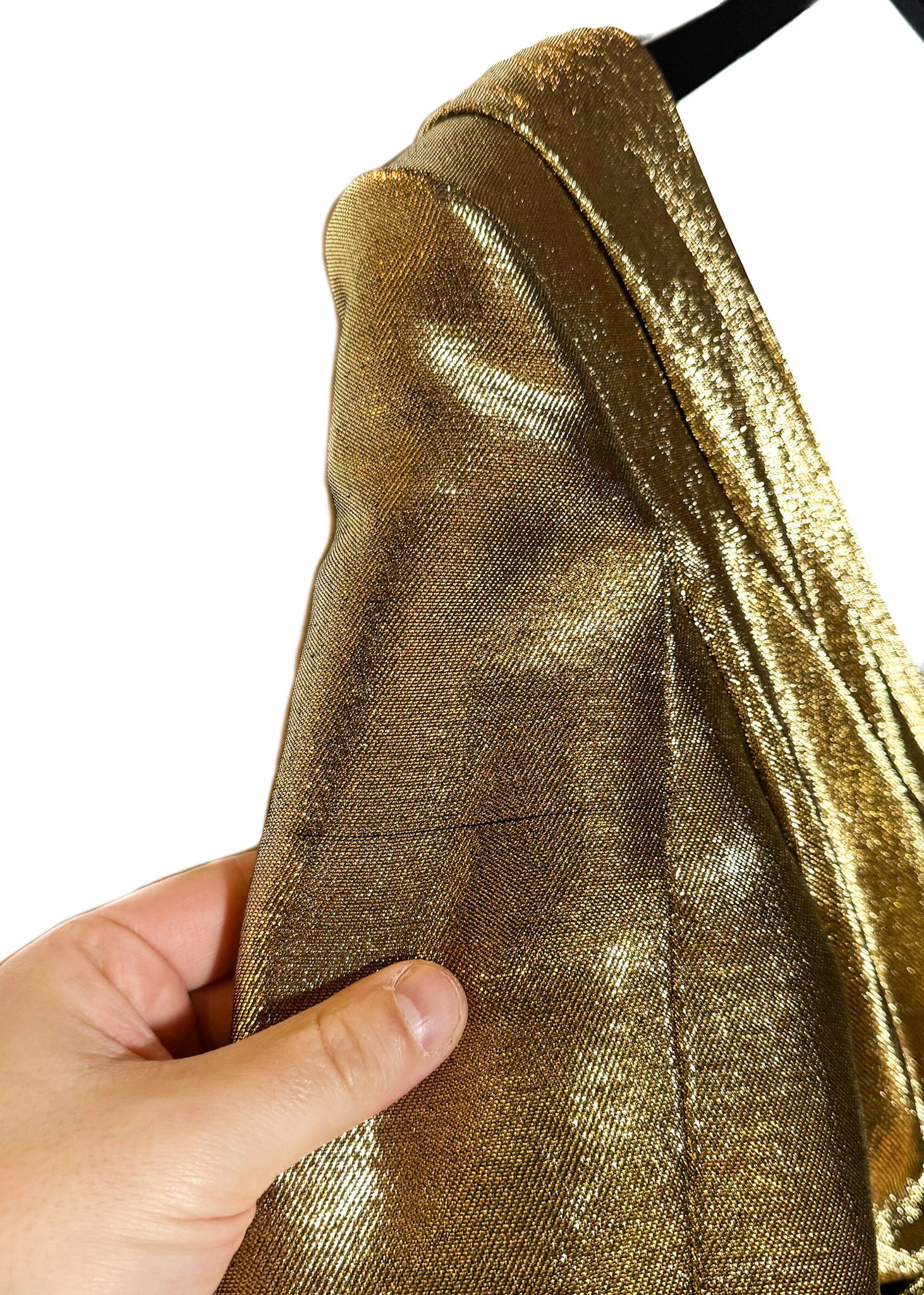 Saint Laurent Paris Saint Laurent 2014 Runway Gold Lamé Long Sleeves Mini Dress Size S / US 4 / IT 40 - 6 Thumbnail
