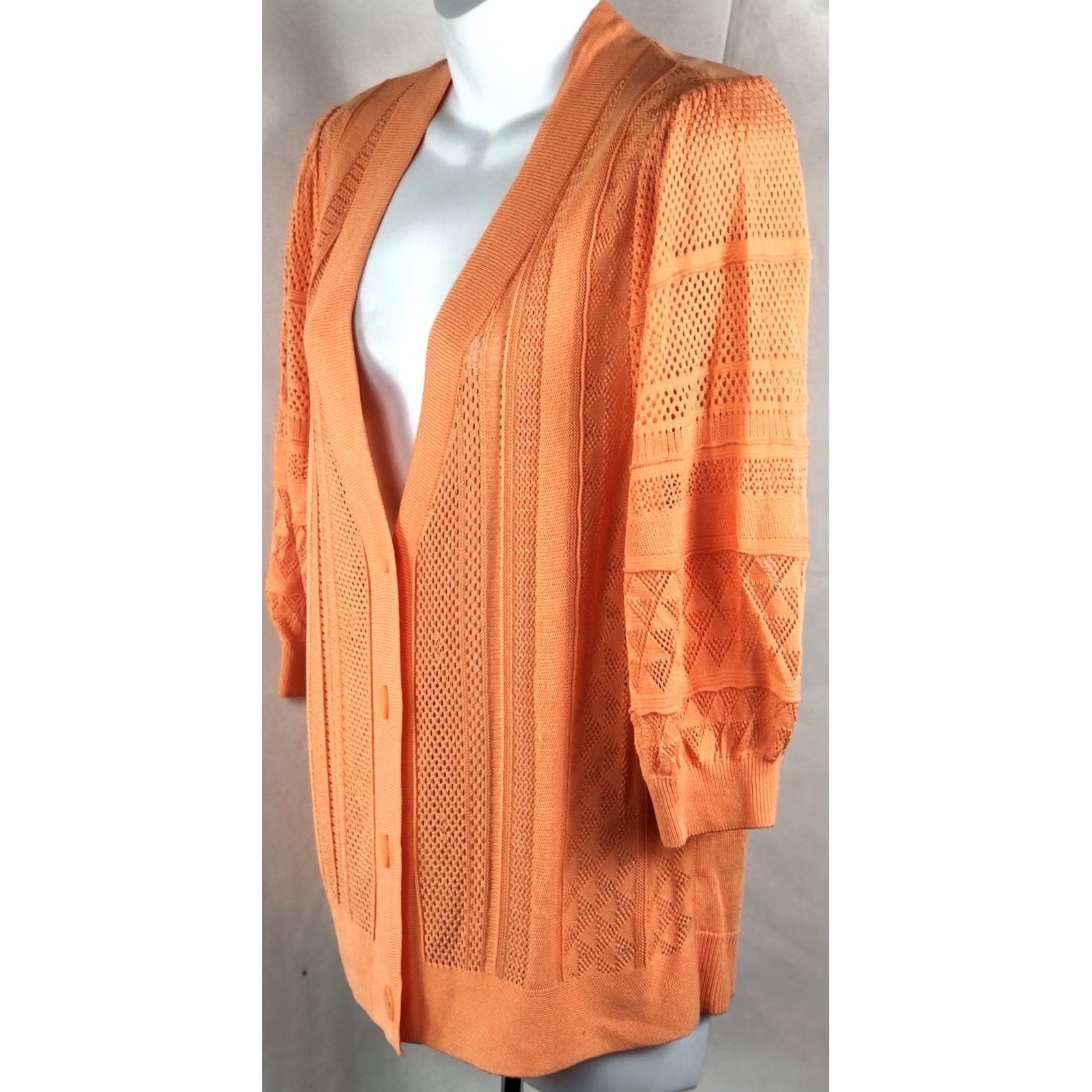 Vintage VINTAGE Cato Cardigan Sweater Shirt Women L orange V-Neck 1/2 Sleeve Knit Top Size L / US 10 / IT 46 - 3 Thumbnail