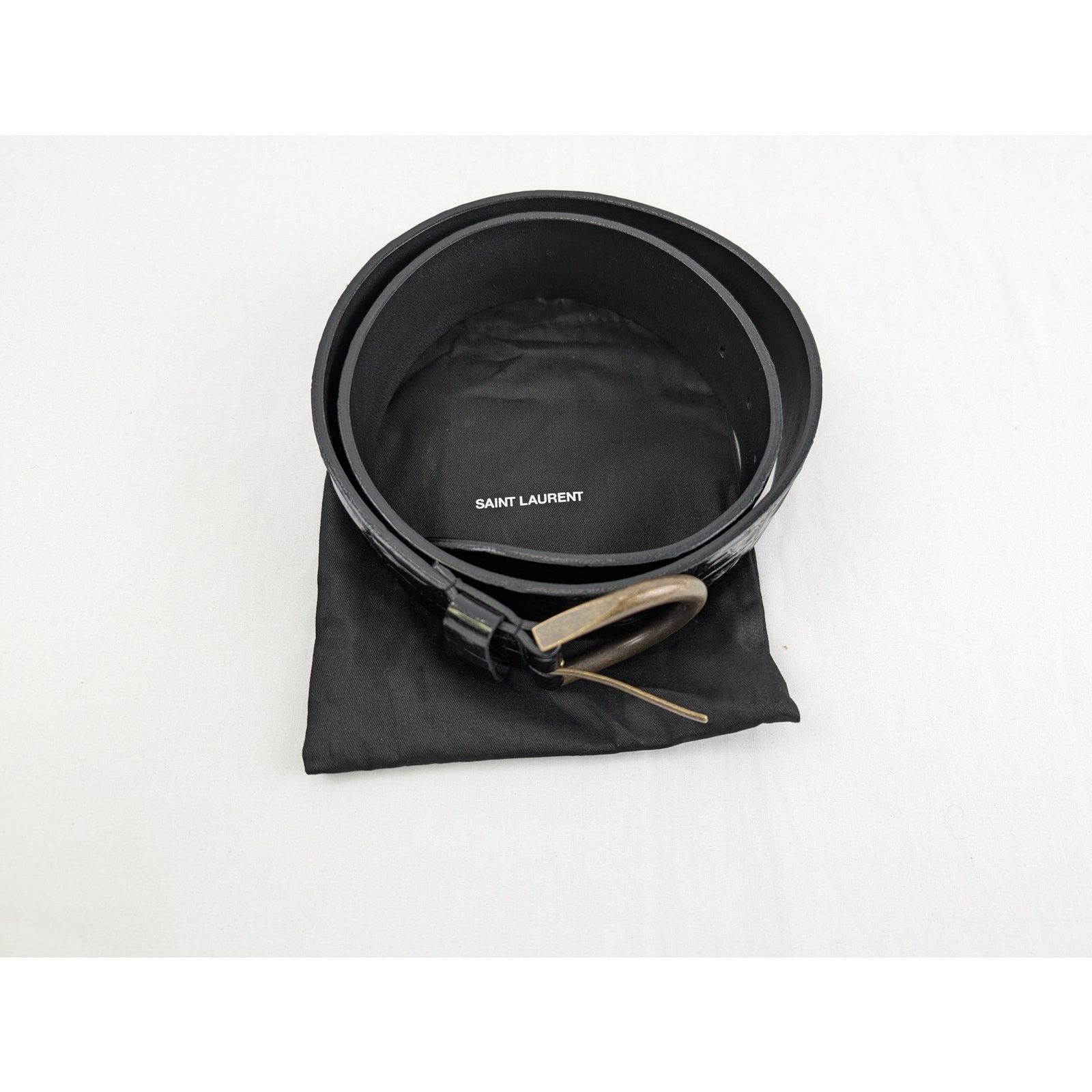 Saint Laurent Paris o1rshd1 Q:2 / Size: 95 / Croc Embossed Belt in Black Size 38 - 13 Thumbnail