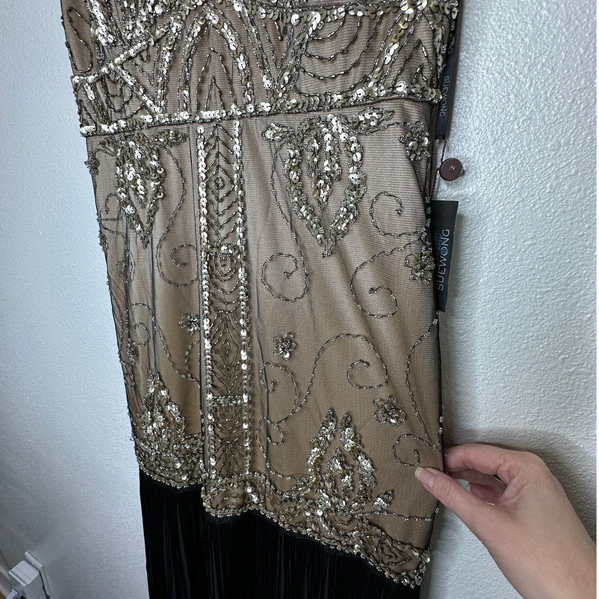 Other NWT Sue Wong Beaded Gold Top Black Fringe Bottom Dress 8 Size M / US 6-8 / IT 42-44 - 8 Thumbnail