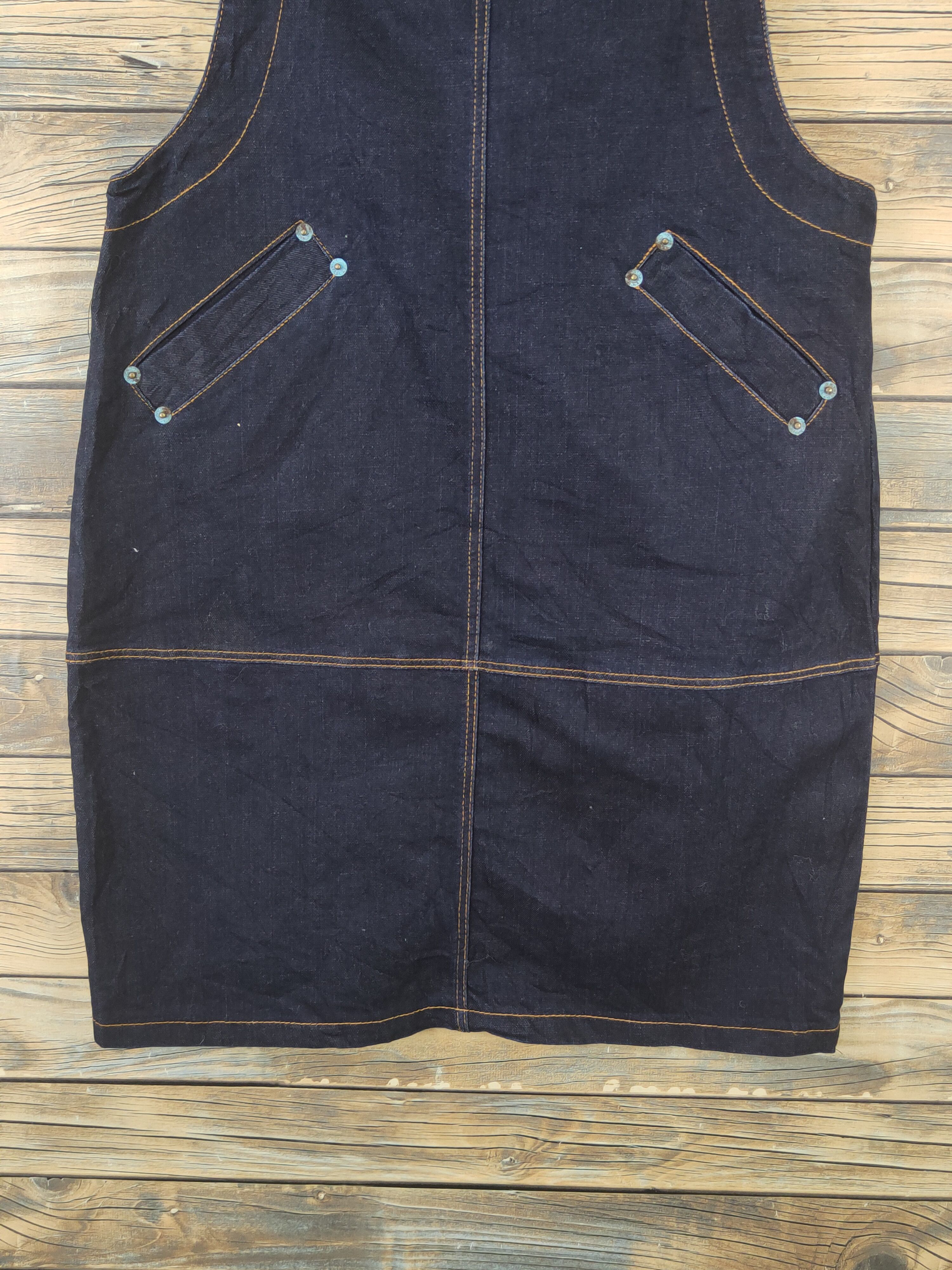 Japanese Brand × Vintage Avant Garde by Jianjian Yilian DarkBlue Denim Skirt Jumpsuit Size 35" - 4 Thumbnail