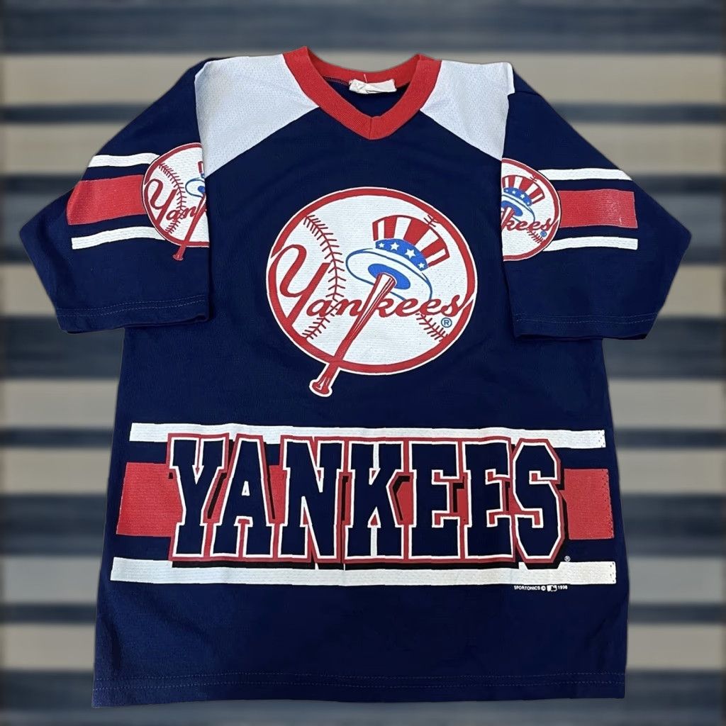 VINTAGE MLB New York Yankees Jersey T-Shirt 90s Sports Adult Small Navy Jeter
