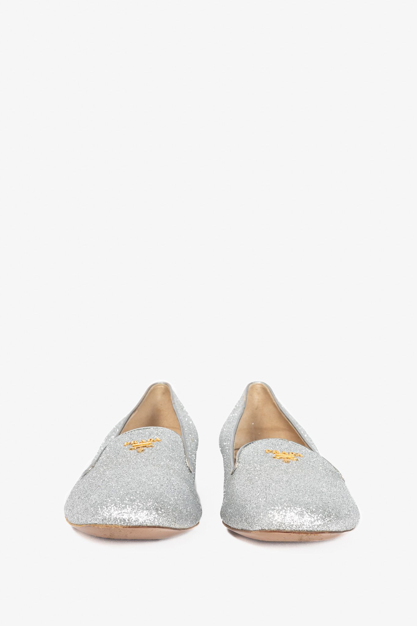 Prada Prada Argento Glitter Logo Hidden-Wedge Loafers Size US 9.5 / IT 39.5 - 3 Thumbnail
