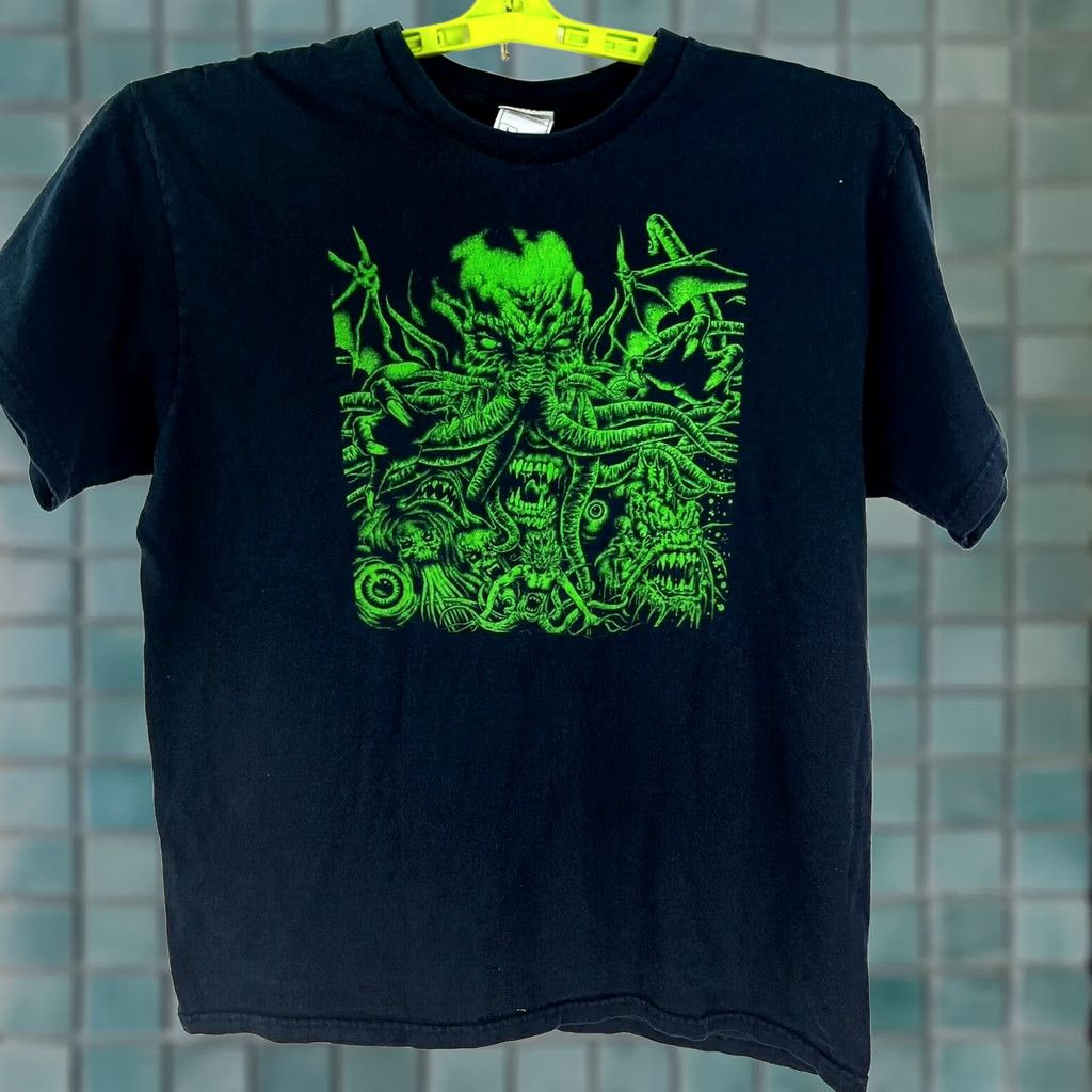 Fruit Of The Loom Fruit of the Loom Graphic Tee Mens Black Size L Short Sleeve Crew Neck Vintage Octopus Lime Green Size US L / EU 52-54 / 3 - 1 Thumbnail
