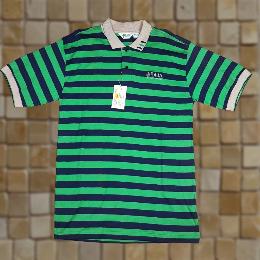 Vintage VINTAGE Baja Sportswear Polo Shirt Men Green Striped Short Sleeve Collared Cactus 90s Polo Shirt Large Size US L / EU 52-54 / 3 - 1 Thumbnail