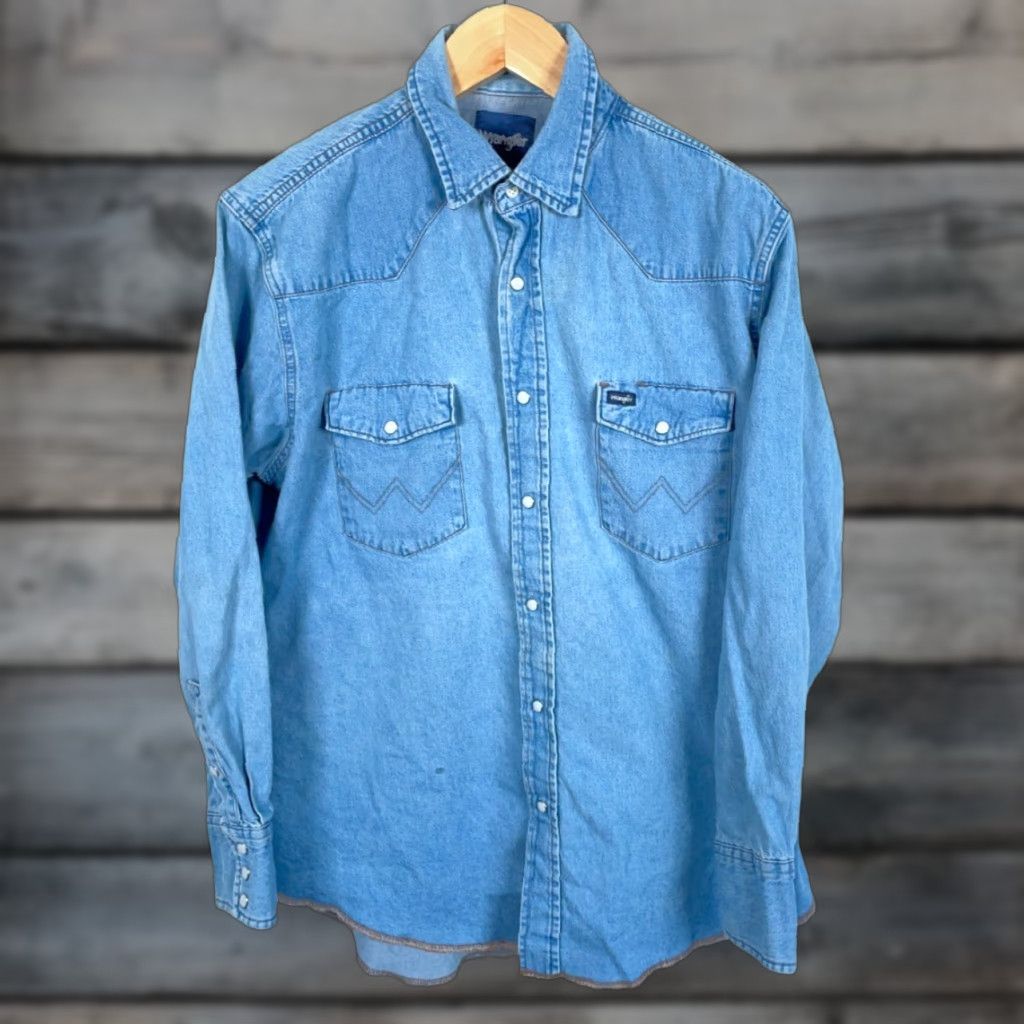 Wrangler VINTAGE Wrangler Denim Western Y2K Shirt XL Blue Pearl Snap Mens Cowboy Grunge Size US XL / EU 56 / 4 - 1 Thumbnail