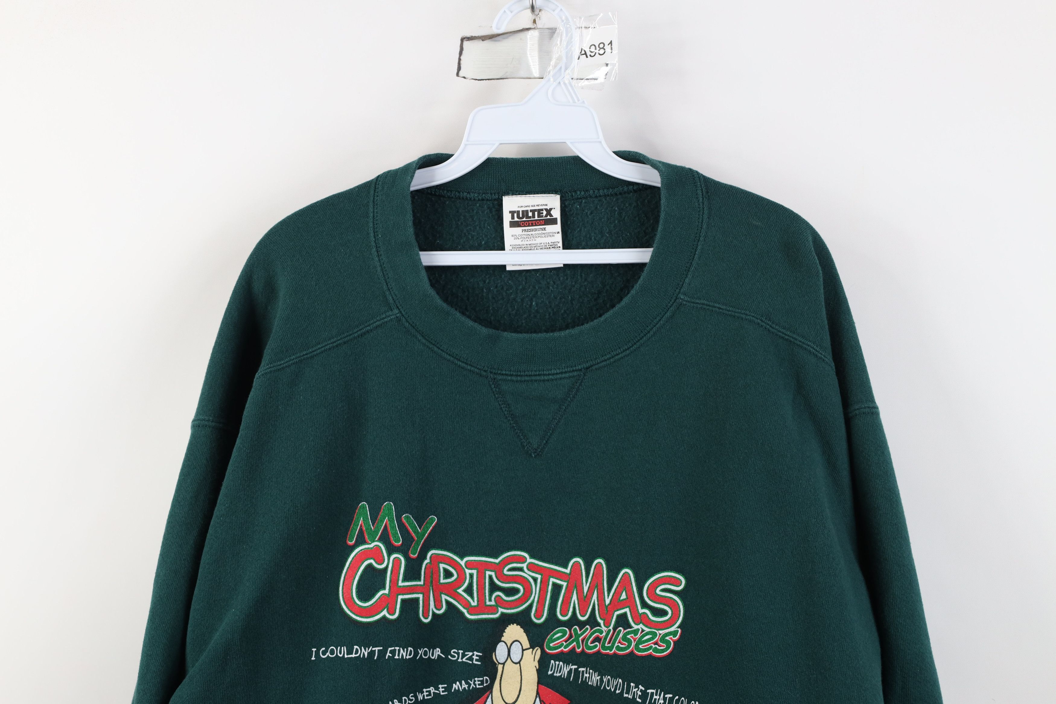 Vintage Vintage 90s Streetwear Christmas Excuses Sweatshirt Green Size US XL / EU 56 / 4 - 2 Thumbnail