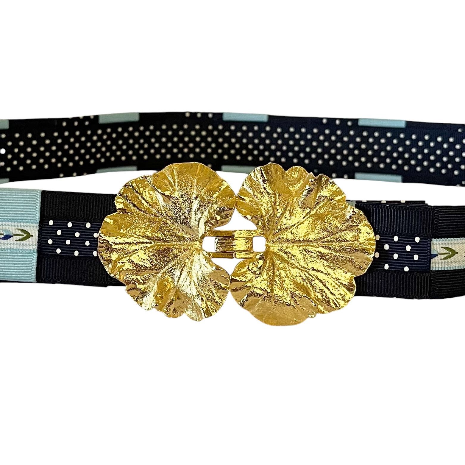 Vintage Mimi Di N Vintage Gold-Tone Leaf Buckle Blue Statement Belt Size ONE SIZE - 5 Thumbnail