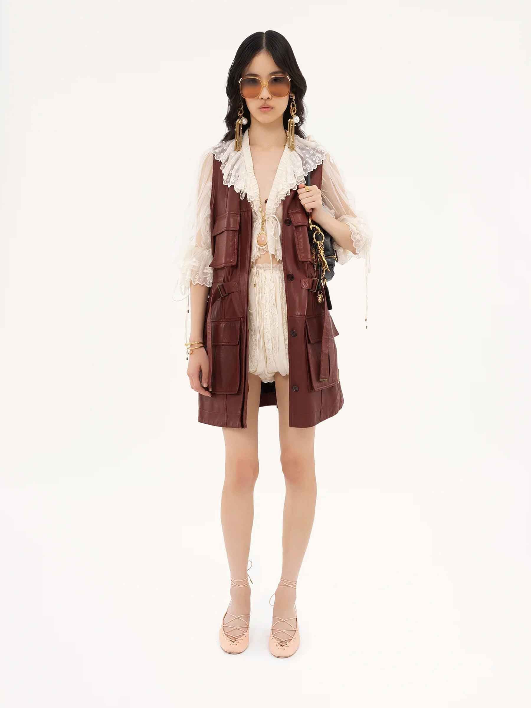 Chloe o1loc1c10326 Leather Utility Vest in Faded Mahogany Size XS / US 0-2 / IT 36-38 - 2 Thumbnail