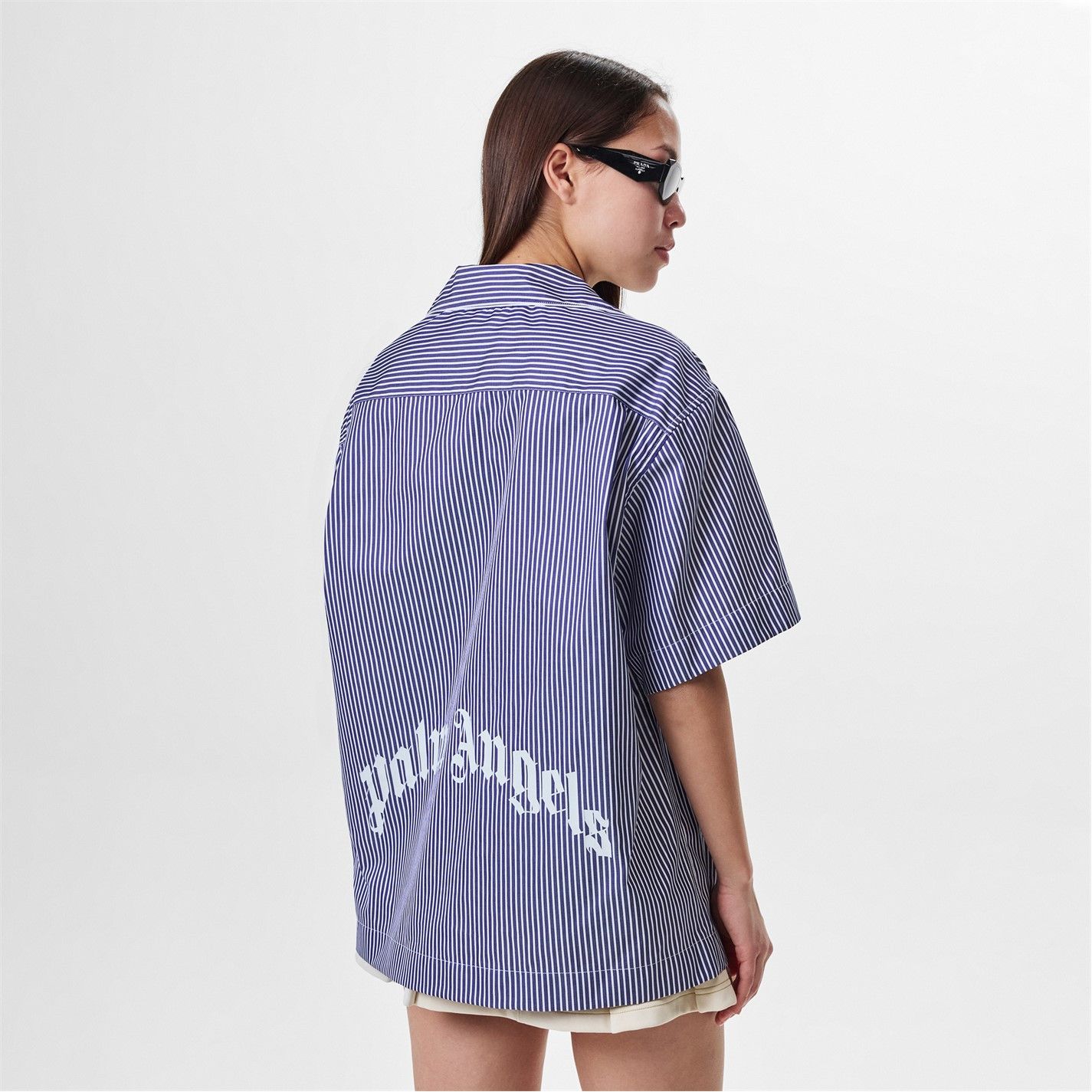 Palm Angels o1g2r1mq0325 Curve Logo Shirt in Blue & White Size S / US 4 / IT 40 - 4 Thumbnail