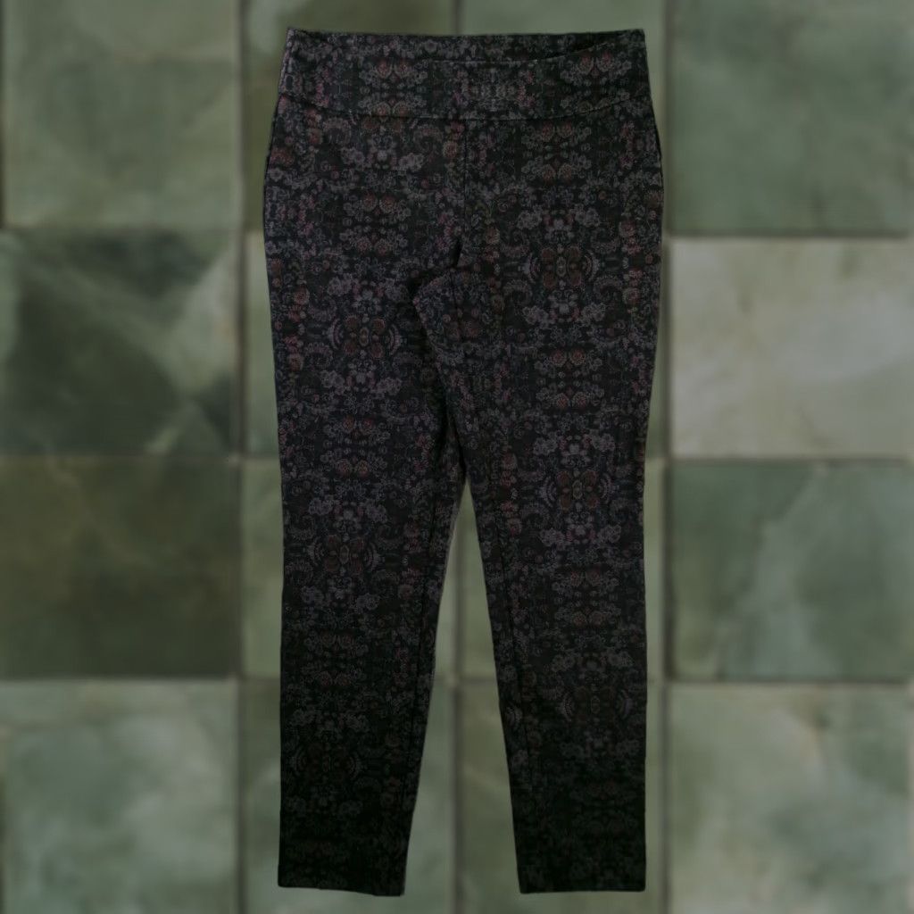 Van Heusen VAN HEUSEN Pants Women 8 Floral Gray Stretch Tapered High Rise Pull On Dress Pants Size 30" / US 8 / IT 44 - 1 Thumbnail
