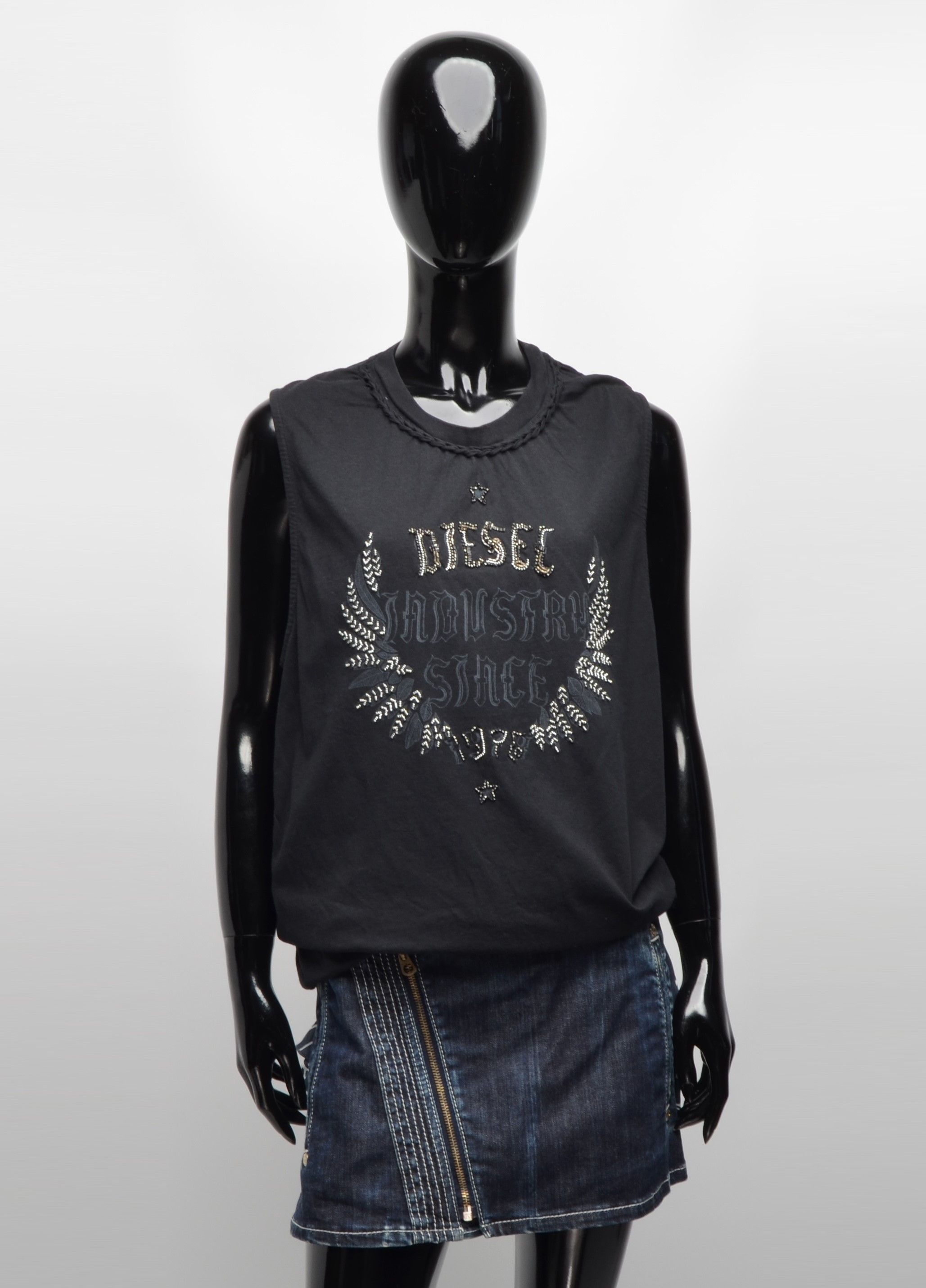 Diesel Y2K Grunge Beaded Open Back Oversized Top