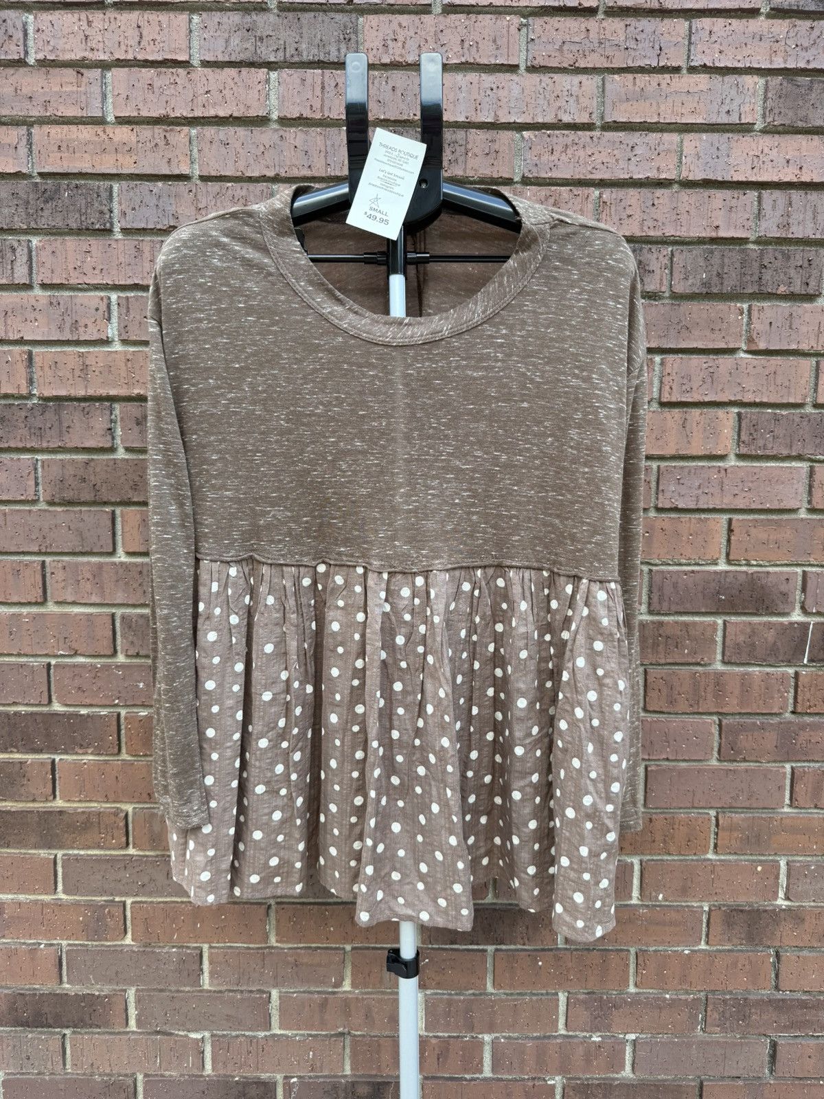 Other Bucket List Babydoll Long Sleeve Top Blouse Brown Polka Dots Size S / US 4 / IT 40 - 1 Thumbnail