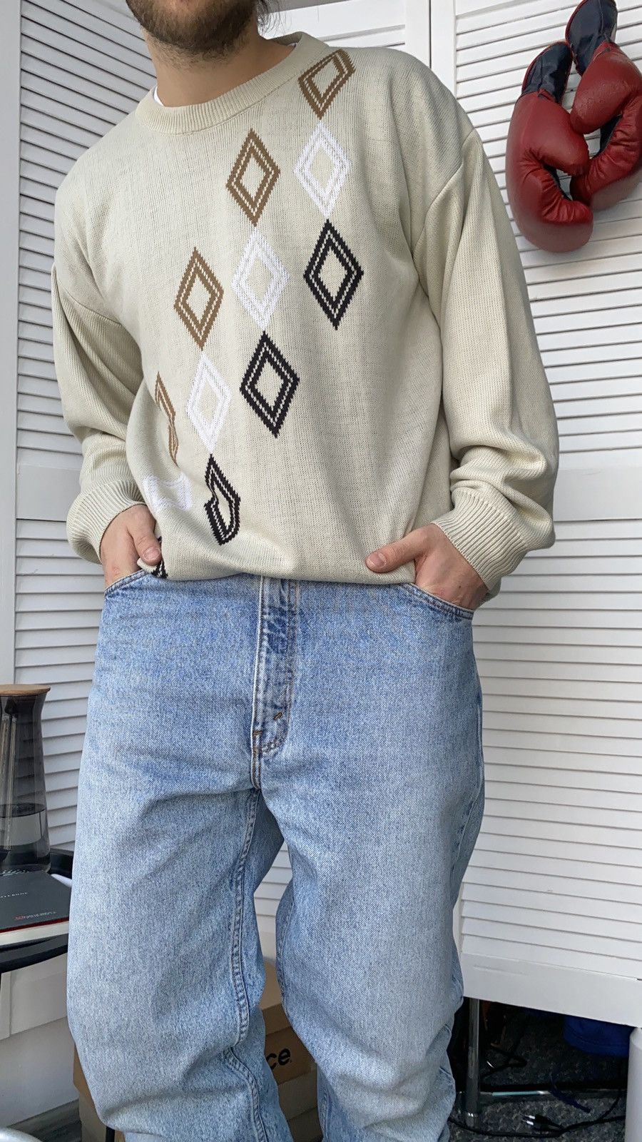 Vintage Vintage 70s Diamond Pattern Knit Crewneck Sweater Size US L / EU 52-54 / 3 - 6 Thumbnail