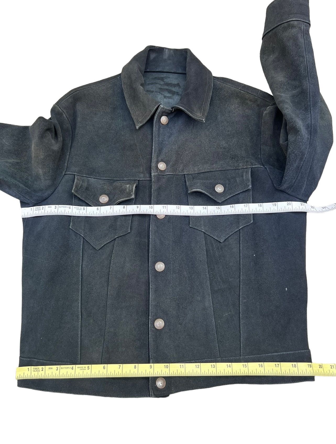 Vintage 70s 80s Ibex Fade Black Suede Leather Trucker Jacket