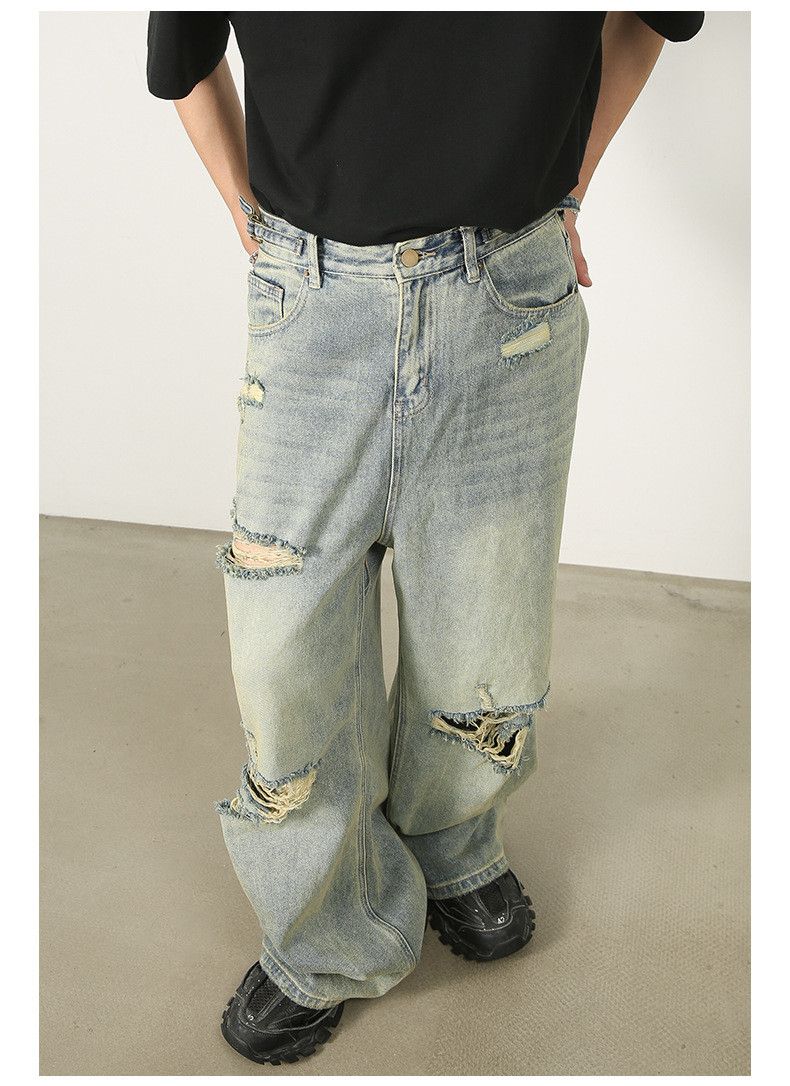 Designer × Japanese Brand Men's washed distressed vintage loose ripped jeans Size US 32 / EU 48 - 4 Thumbnail
