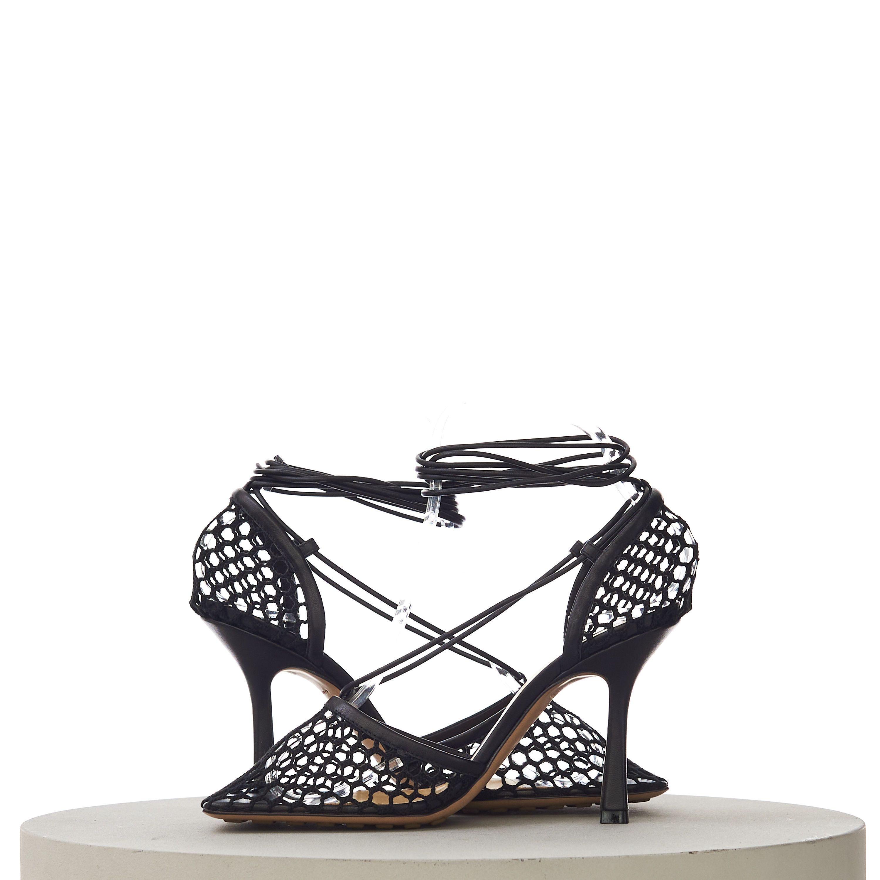 Bottega Veneta Stretch Lace-Up Sandals In Black Leather & Mesh Size US 8.5 / IT 38.5 - 9 Thumbnail