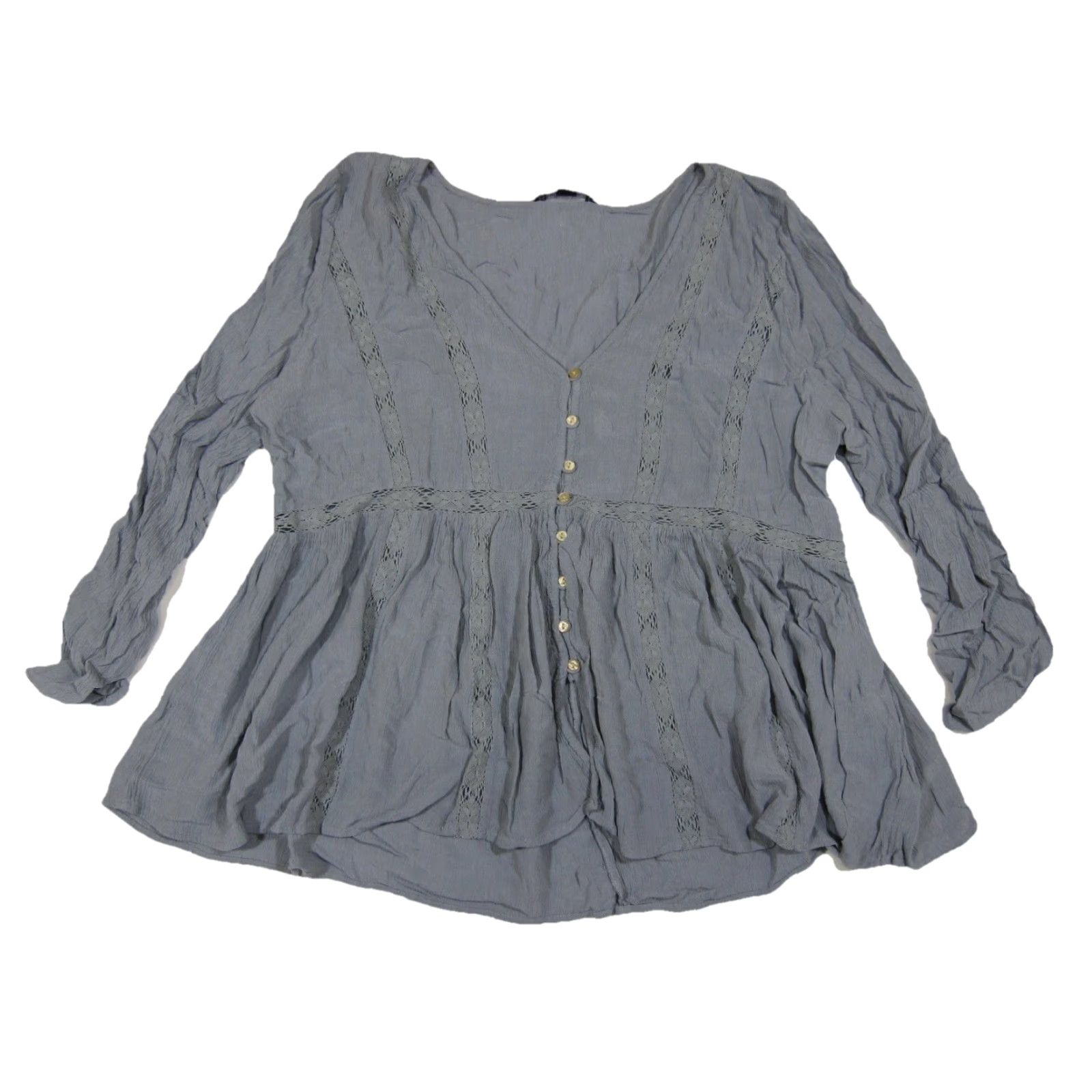 American Eagle Outfitters American Eagle 100% Rayon Blue V-Neck Long Sleeve Tunic Blouse Women Large Size L / US 10 / IT 46 - 5 Thumbnail