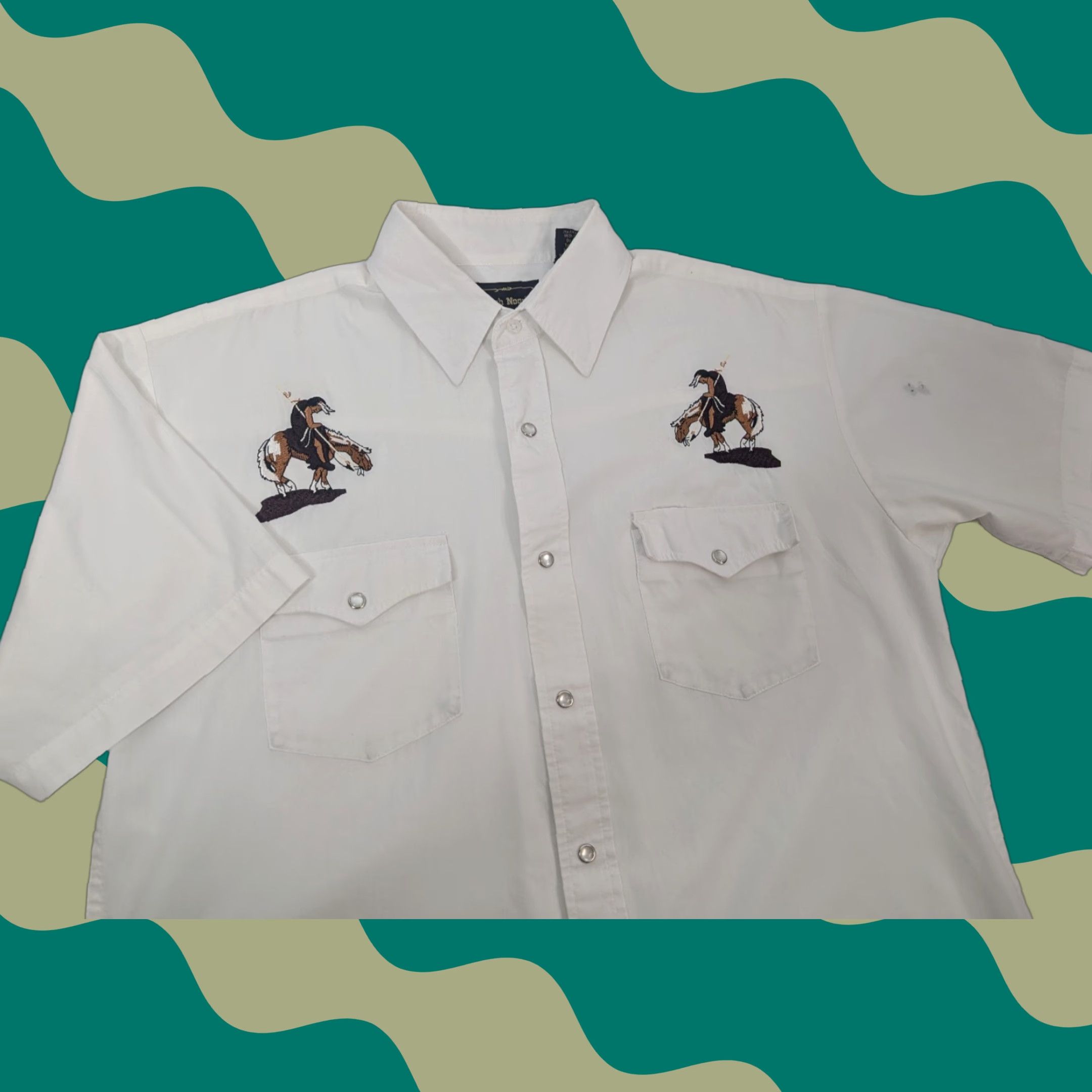 Vintage VINTAGE Pearl Shirt Men's M Short Sleeve Cowboy Embroidered White Cotton Polyester Blend Snap Button-Up Size US M / EU 48-50 / 2 - 1 Thumbnail