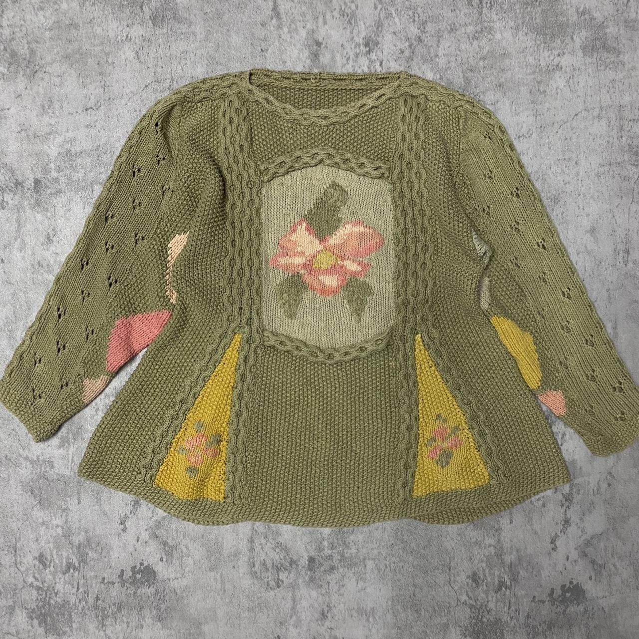 Other Green and pink vintage 90s knit sweater with patchwork Size ONE SIZE - 1 Thumbnail