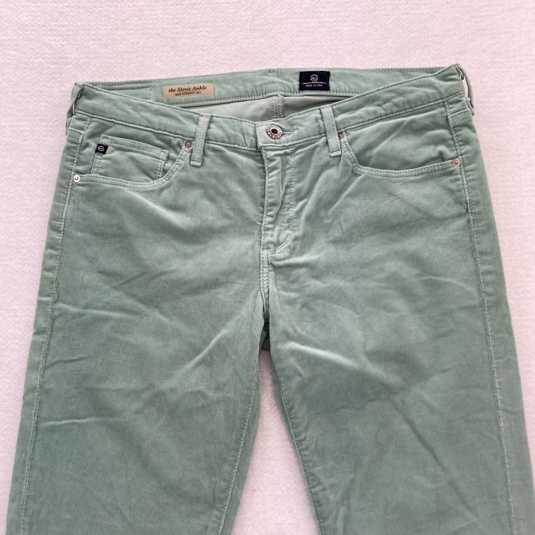 Vintage AG Adriano Goldschmied Stevie Ankle Pant Women's 30 Green Corduroy Slim Straight Pants Size 30" / US 8 / IT 44 - 2 Thumbnail