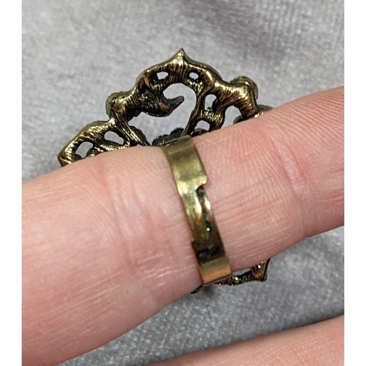 Other Floral Glam Stylized Rainbow Gem Gold Tone Ring Size ONE SIZE - 10 Thumbnail