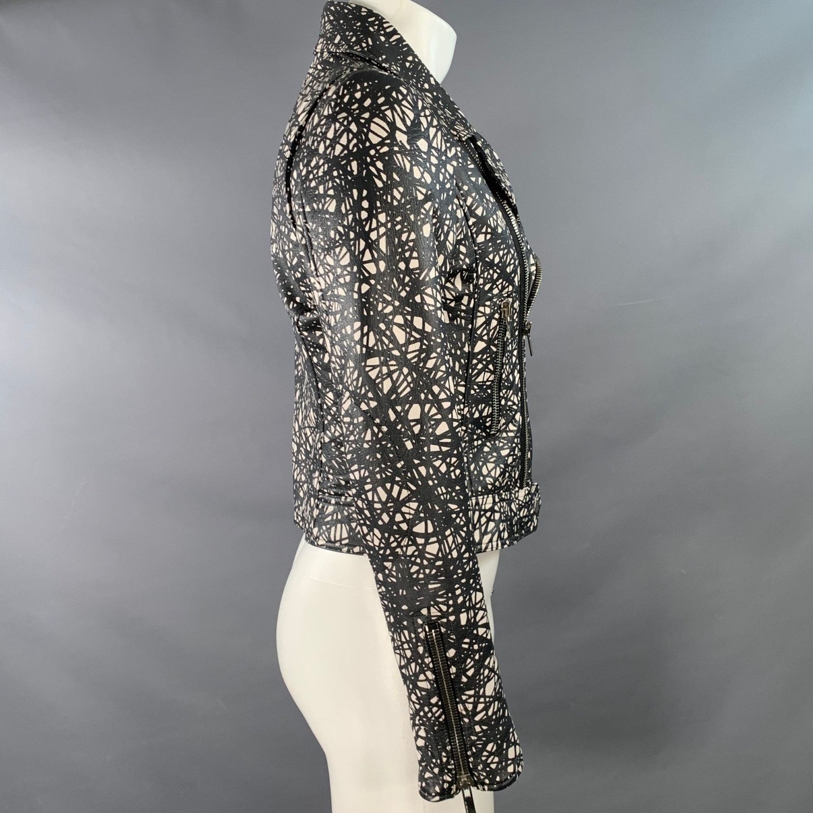 Balenciaga BALENCIAGA Black White Marbled Lambskin Motorcycle Jacket Size US S / EU 44-46 / 1 - 3 Thumbnail