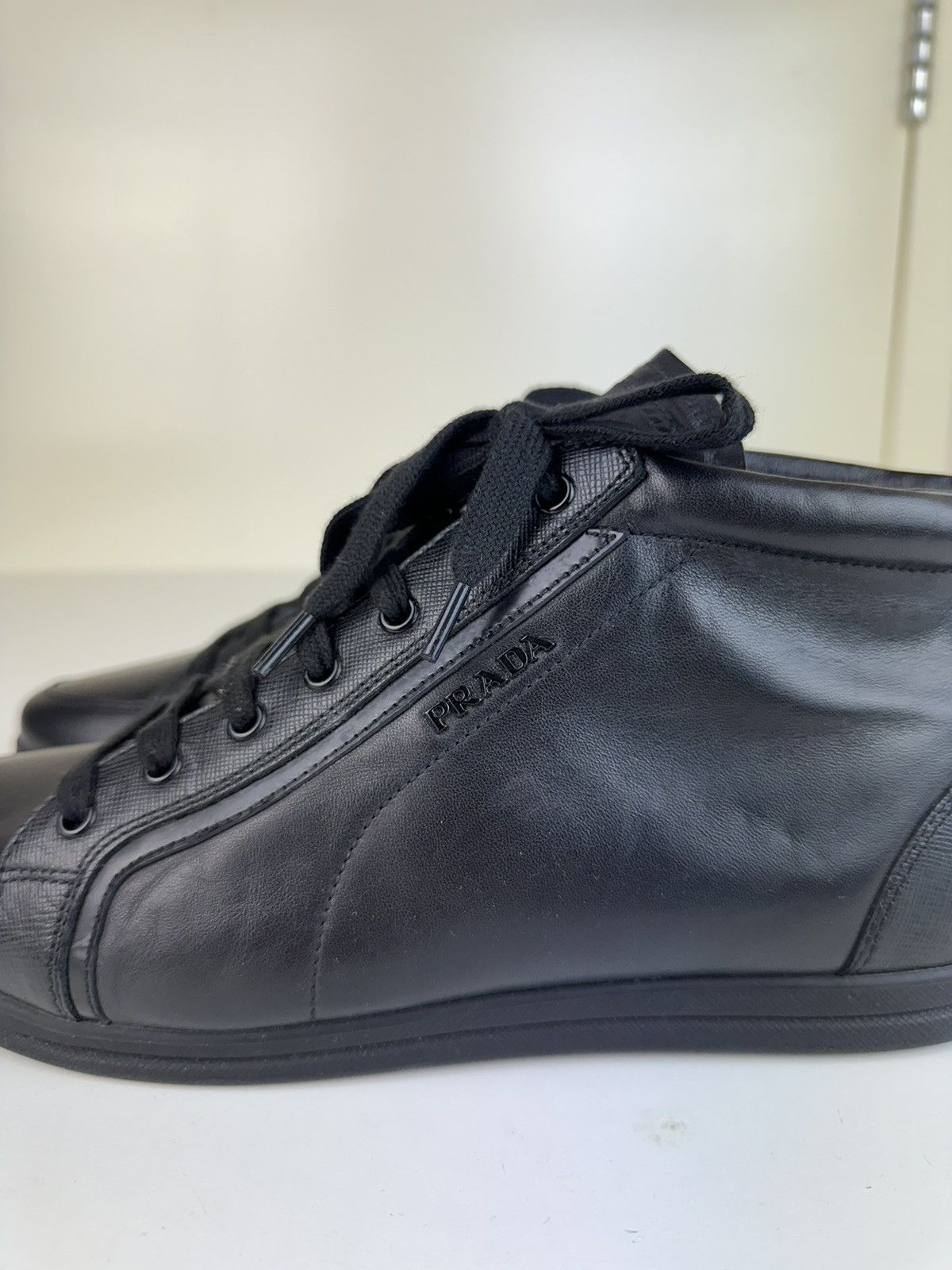 Prada Prada High Top Saffiano Leather Black Sneakers Trainers Boot Size US 10 / IT 40 - 7 Thumbnail
