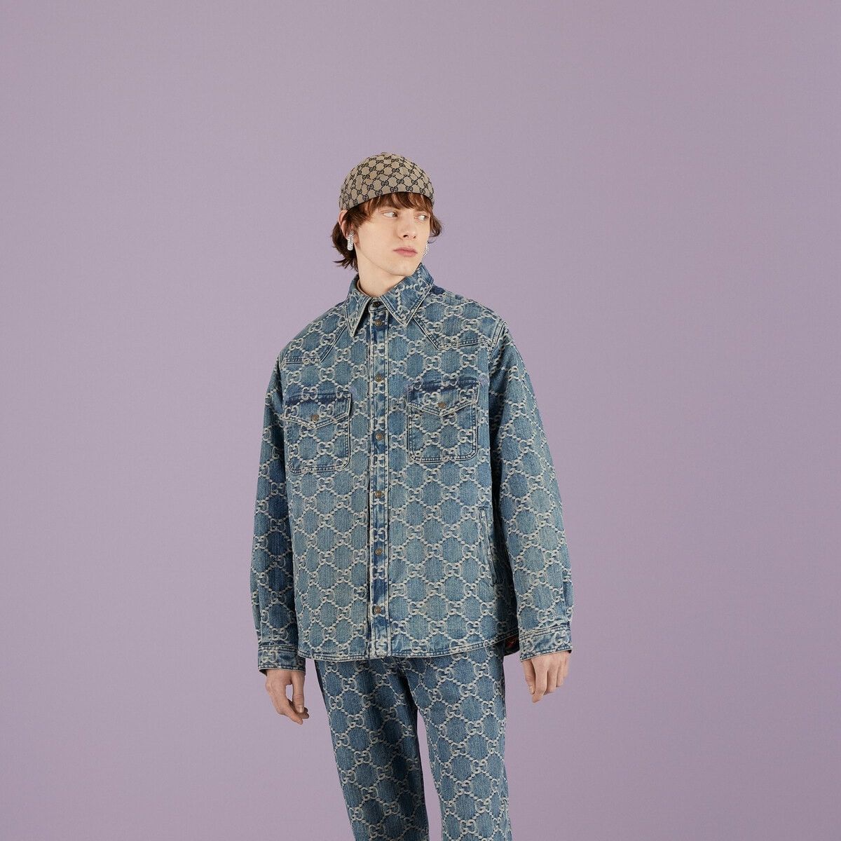 Gucci o1s1wg110725 GG Jacquard Denim Shirt in Blue Size US L / EU 52-54 / 3 - 5 Thumbnail