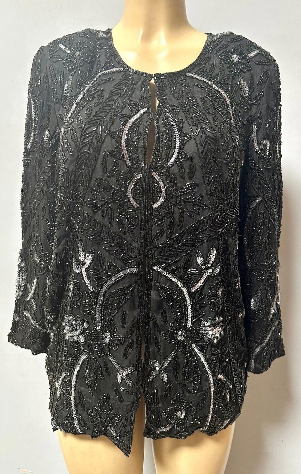 Designer Lace Sequin Beaded Blouse Black Silver size M only Size M / US 6-8 / IT 42-44 - 1 Preview