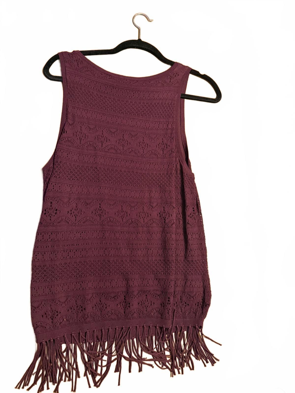 Other White House Black Market Burgundy Knit Top with Fringe Med Size M / US 6-8 / IT 42-44 - 4 Thumbnail