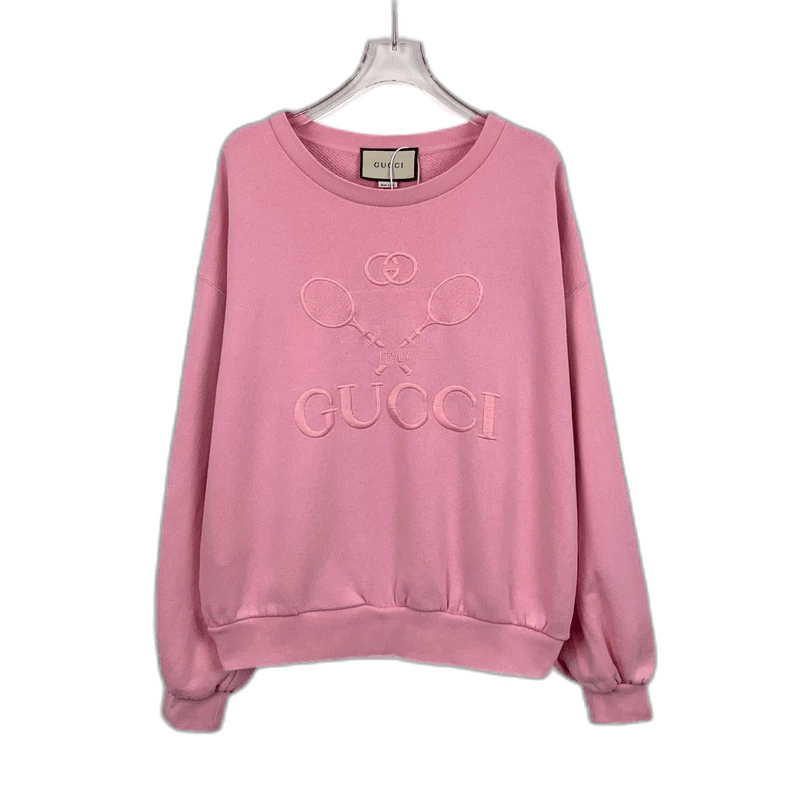 Gucci Pink Logo Embroidered Cotton Crew Neck Long Sleeve