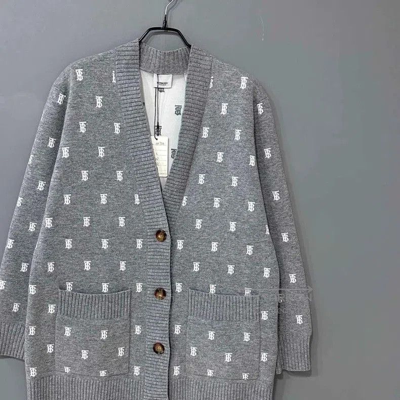 Burberry Burberry Gray Logo Wool Cardigan. Size US L / EU 52-54 / 3 - 2 Thumbnail
