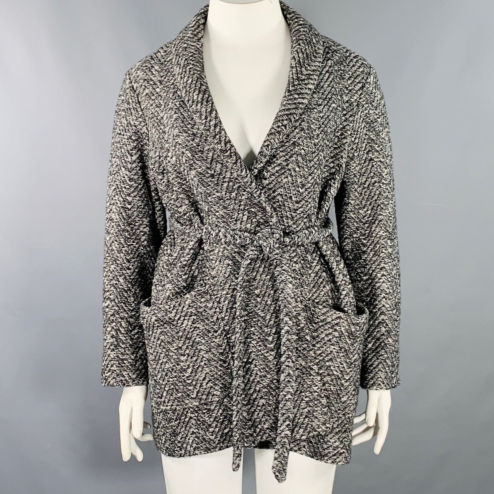 Billy Reid L Grey Black Wool Cotton Herringbone Belted Jacket Size L / US 10 / IT 46 - 1 Thumbnail