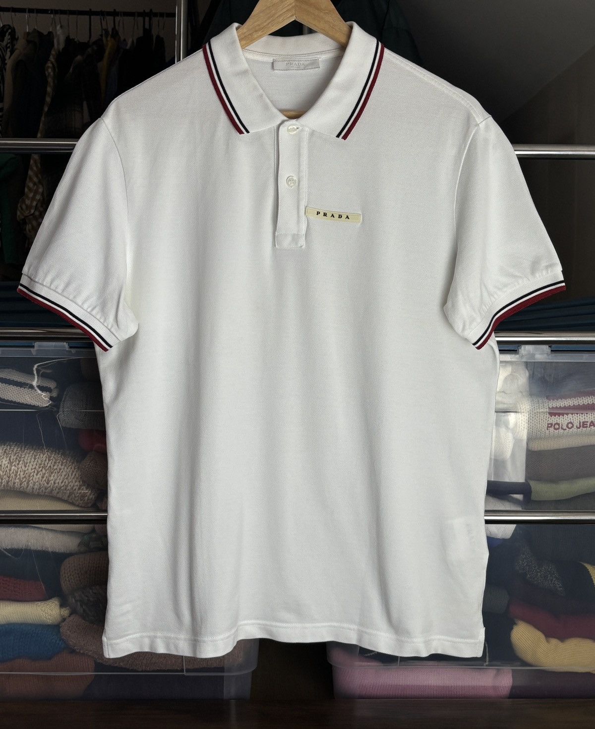 Prada Prada White Tab Luxury Polo Shirt Designer Vintage Size US XL / EU 56 / 4 - 1 Thumbnail