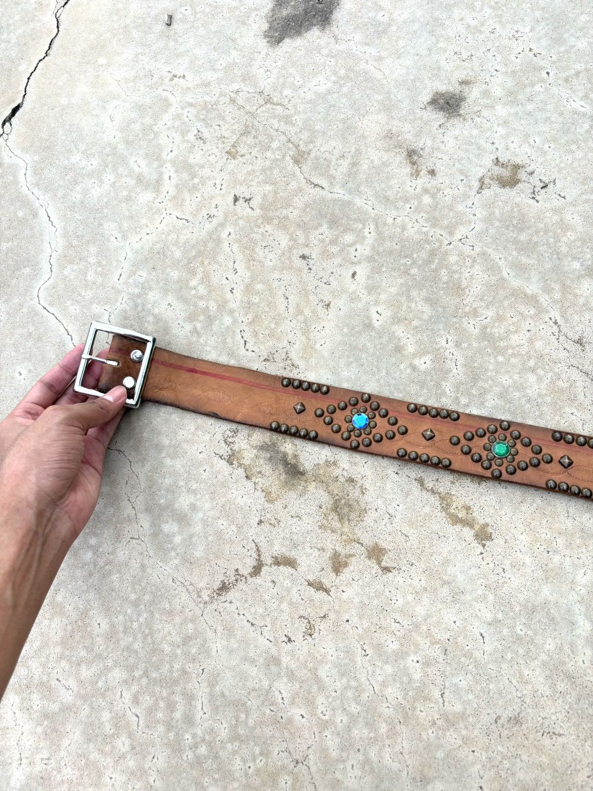 Japanese Brand Leather Design Studded Belt Rare size 35-40 Size ONE SIZE - 7 Thumbnail