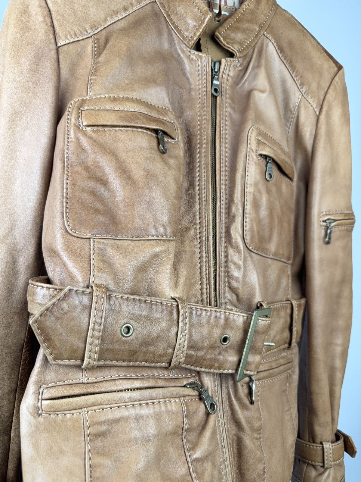 Japanese Brand 00s Leather Safari Biker Moto Jacket Tan Brown Vintage Size M / US 6-8 / IT 42-44 - 8 Thumbnail