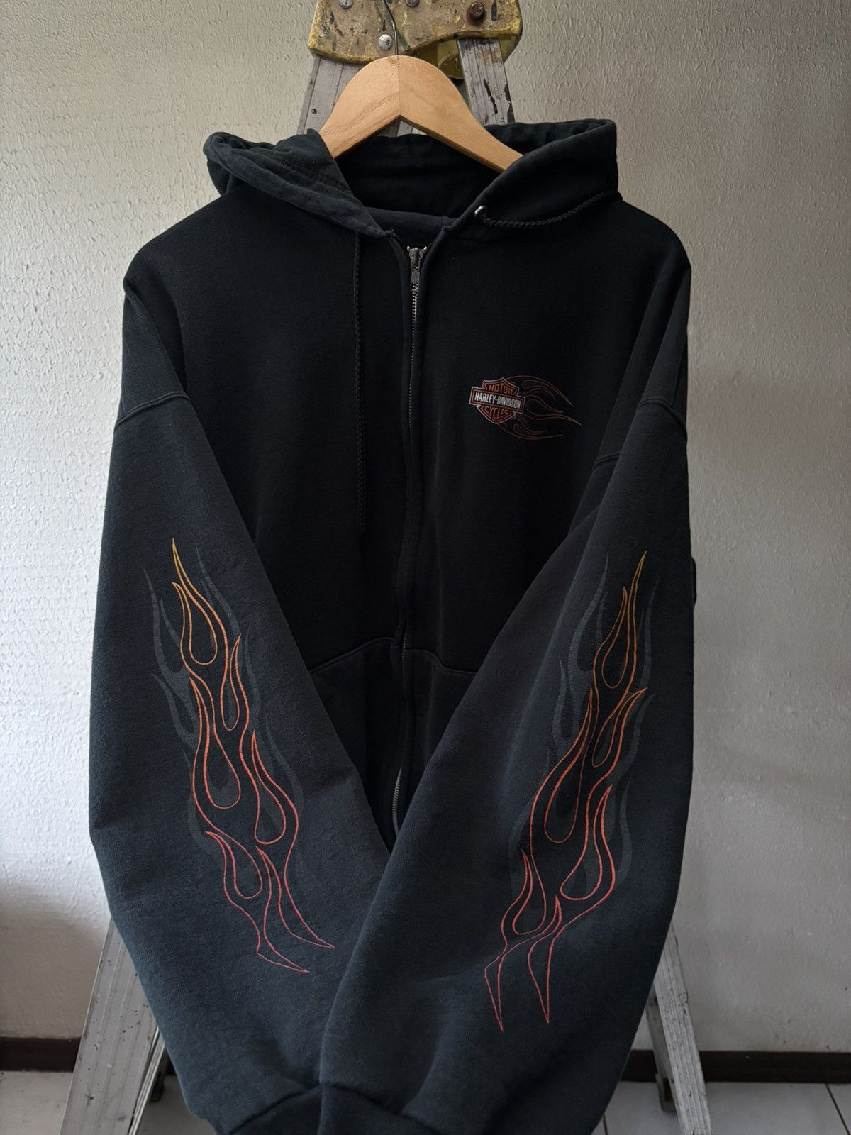 Vintage harley davidson flames zip up hoodie