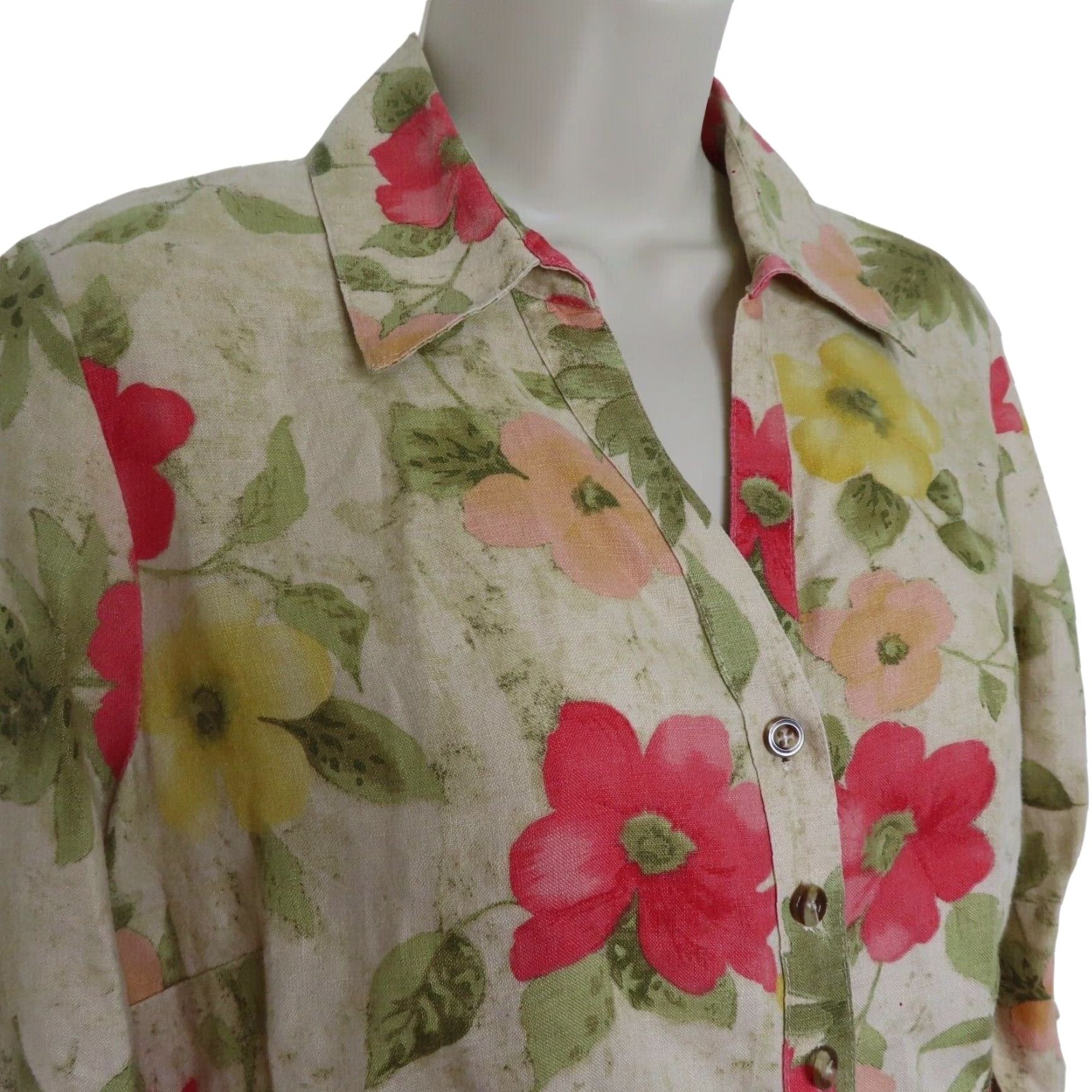 JM Collection JM Collection Women Petites 4P Linen Button Front Collared Floral Blouse Shirt 3/4 Sleeve Multicolor Size S / US 4 / IT 40 - 2 Thumbnail