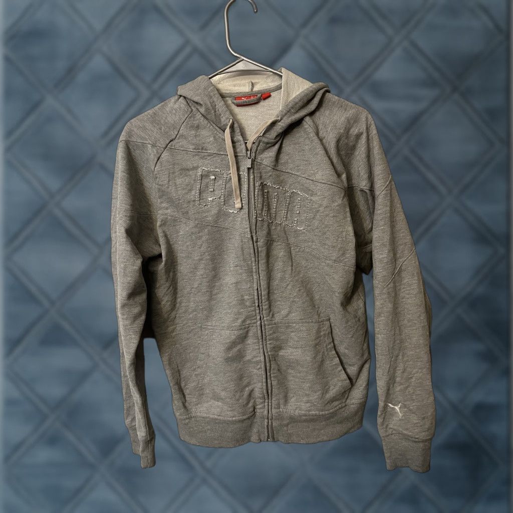 Puma PUMA Hoodie Mens Small Gray Solid Big Logo Drawstring Full Zip Size US S / EU 44-46 / 1 - 1 Thumbnail