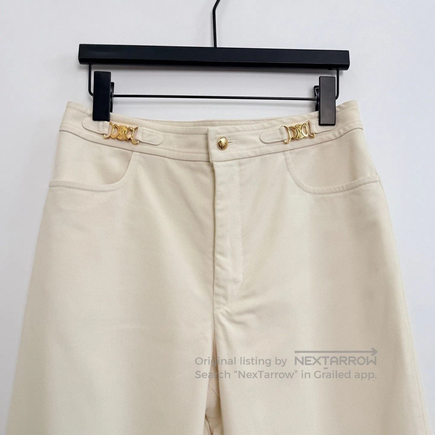 Celine CELINE Triomphe Gold Chain Twill Trousers. Size 37" - 2 Thumbnail